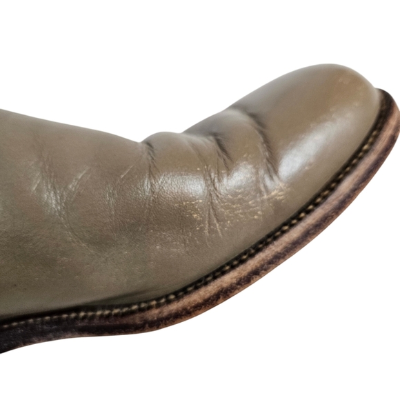 Vintage 70s Justin Boots Taupe Leather Mid Calf Western Cowgirl Boots Size 7B - Picture 9 of 14